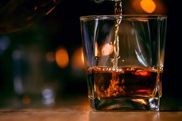 food and drink bartender Serve Whiskey, on wood bar 
