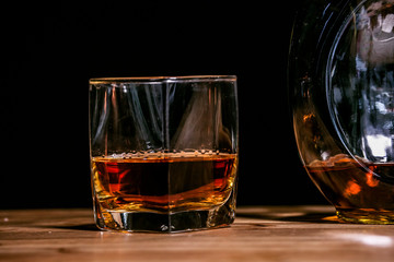 Bartender Serve Whiskey, on wood bar, 