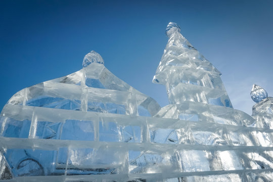 ice sculpture of the castle on a blue background
