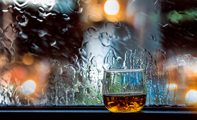 Bartender Serve Whiskey, on wood bar