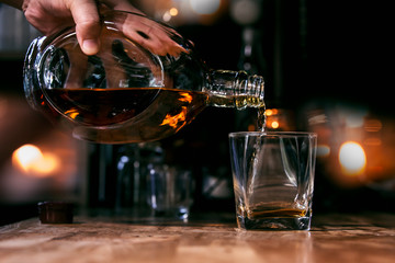 Bartender Serve Whiskey, on wood bar