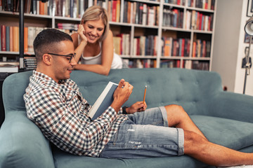 Students studying in the school library