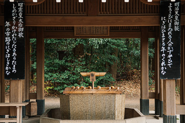 Temizuya or water pavilion of Meiji Jingu Shrine - Tokyo