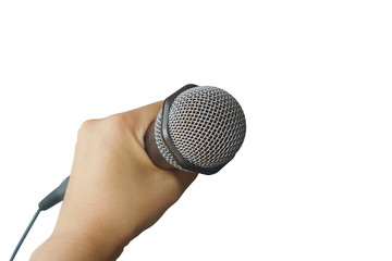 microphone in hand isolated on white background
