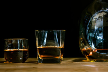 Bartender Serve Whiskey, on wood bar, 