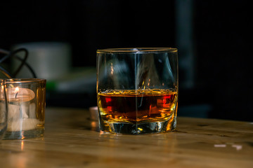 Bartender Serve Whiskey, on wood bar, 