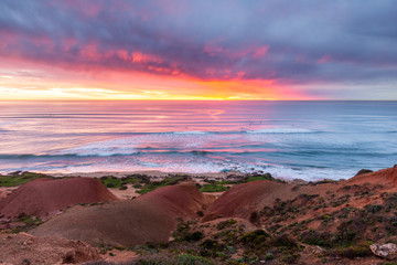 A beautiful sunset over rock formations at the midcoast seaford south australia on 4th september...