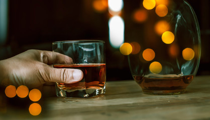 Bartender Serve Whiskey, on wood bar