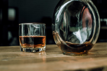 Bartender Serve Whiskey, on wood bar, 