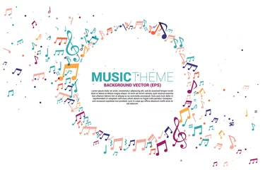 Fototapeten Vector template banner and poster colorful music melody note dancing flow . Concept background for song and concert theme. © Panithan