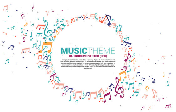 Vector template banner and poster colorful music melody note dancing flow . Concept background for song and concert theme.