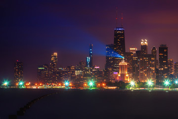 Downtown Chicago and Lake Michigan at twilight