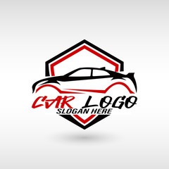 Automotive car logo design with concept sports vehicle icon silhouette on white background. Vector illustration