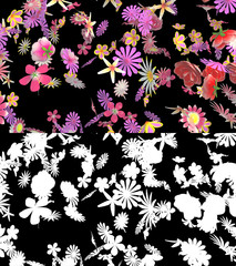 Fototapeta na wymiar 3D illustration of a flower petals flow with alpha layer