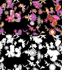 Fototapeta na wymiar 3D illustration of a flower petals flow with alpha layer