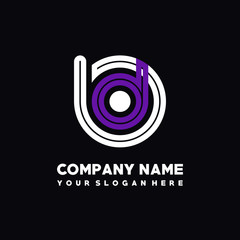 initial letter BD logo, round logo white, purple lowercase letters