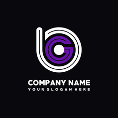 initial letter BG logo, round logo white, purple lowercase letters