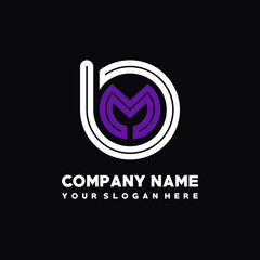 initial letter BM logo, round logo white, purple lowercase letters