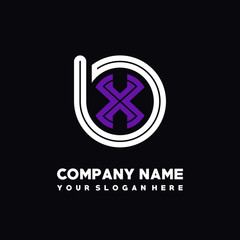initial letter BX logo, round logo white, purple lowercase letters