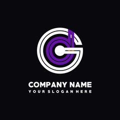 initial letter GD logo, round logo white, purple lowercase letters