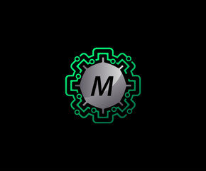 Network Connection Technology Letter M Logo Icon.