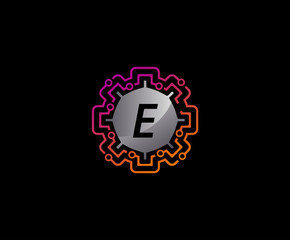 Network Connection Technology Letter E Logo Icon.