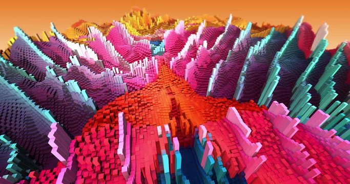 3D Complex City Animation With Moving Colorful Cubes. Complex Cube Shapes Forming Modern City. Technology And Industry Related 4K CG Animations.