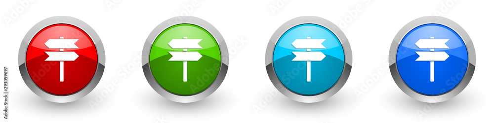 Poster signpost, information, post silver metallic glossy icons, red, set of modern design buttons for web,