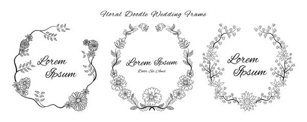 floral flower doodle sketch wedding frame ornament invitation card template collection vector illustration