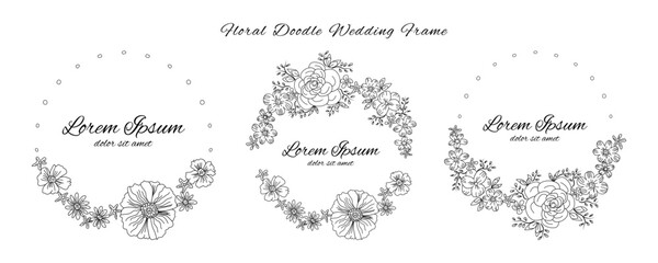 floral flower doodle sketch wedding frame ornament invitation card template collection vector illustration