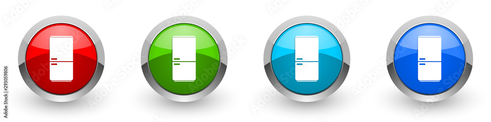 Poster fridge, refrigerator silver metallic glossy icons, red, set of modern design buttons for web, intern