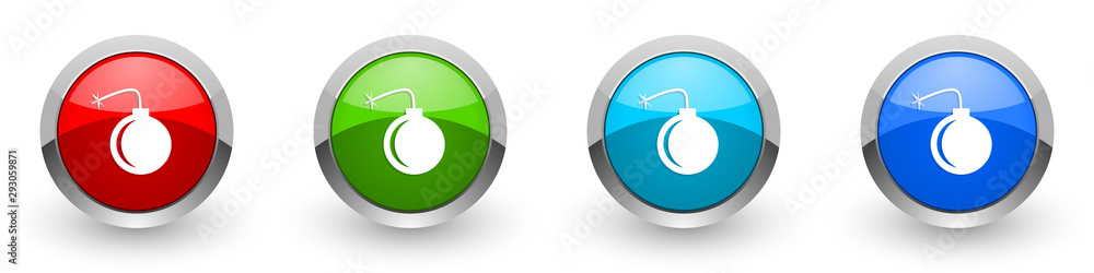 Aufkleber bomb silver metallic glossy icons, red, set of modern design buttons for web, internet and mobile ap
