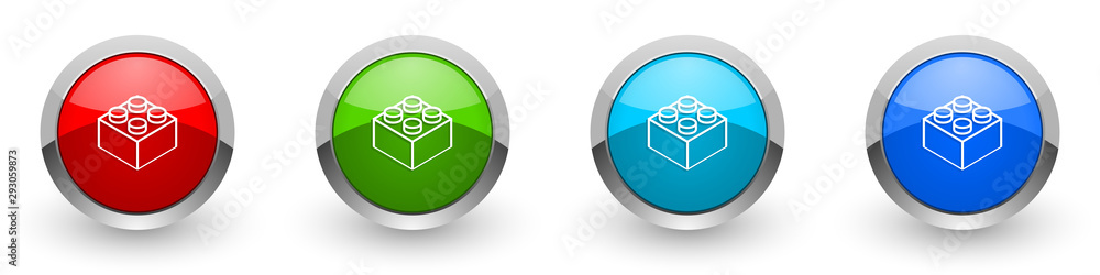 Aufkleber toy brick silver metallic glossy icons, red, set of modern design buttons for web, internet and mobi