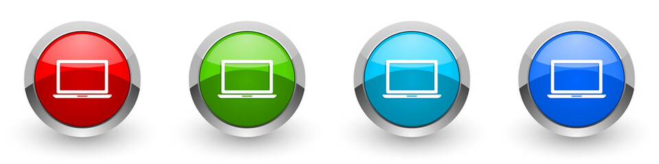 Notebook, laptop silver metallic glossy icons, red, set of modern design buttons for web, internet and mobile applications in four colors options isolated on white background