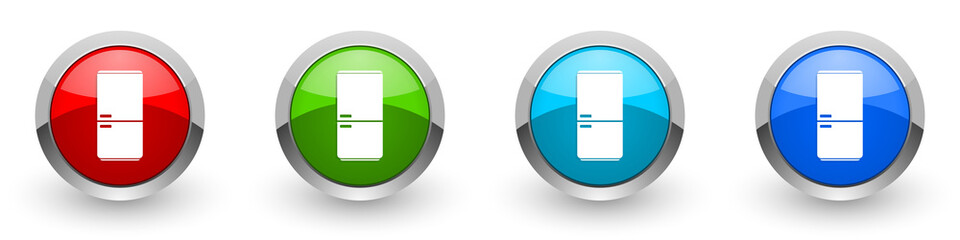 Fridge, refrigerator silver metallic glossy icons, red, set of modern design buttons for web, internet and mobile applications in four colors options isolated on white background
