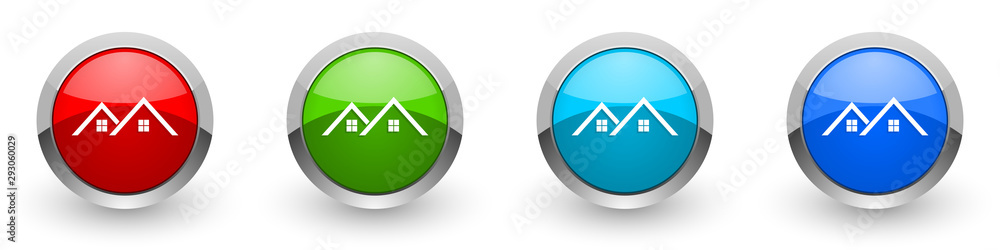 Aufkleber home, house silver metallic glossy icons, red, set of modern design buttons for web, internet and mo
