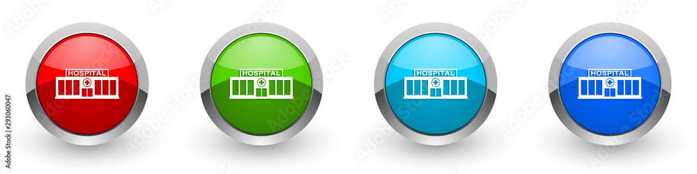 Aufkleber hospital building silver metallic glossy icons, red, set of modern design buttons for web, internet 