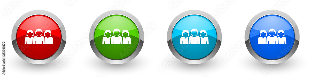 Aufkleber people silver metallic glossy icons, red, set of modern design buttons for web, internet and mobile 