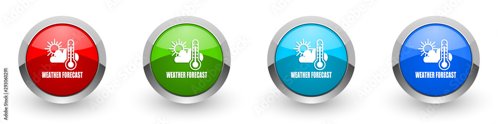 Poster weather forecast silver metallic glossy icons, red, set of modern design buttons for web, internet a