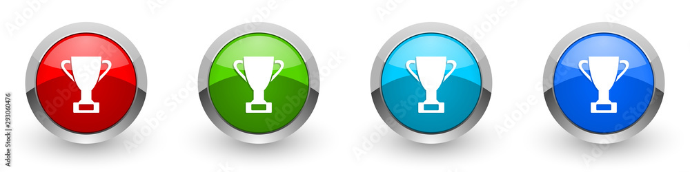 Aufkleber cup silver metallic glossy icons, red, set of modern design buttons for web, internet and mobile app