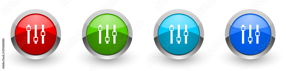 Poster slider silver metallic glossy icons, red, set of modern design buttons for web, internet and mobile 