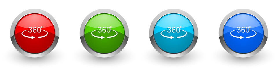 Panorama 360 silver metallic glossy icons, red, set of modern design buttons for web, internet and mobile applications in four colors options isolated on white background