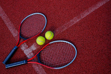 Top view tennis scene with ball and racquet