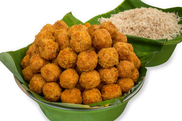 Thai Rice and Sausage Salad, die cut with white background.
