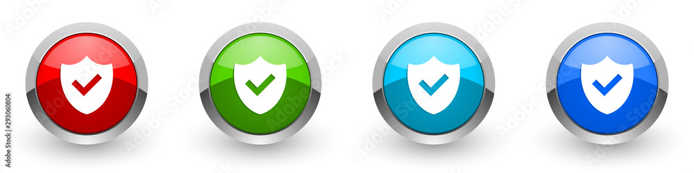 Poster shield silver metallic glossy icons, red, set of modern design buttons for web, internet and mobile 