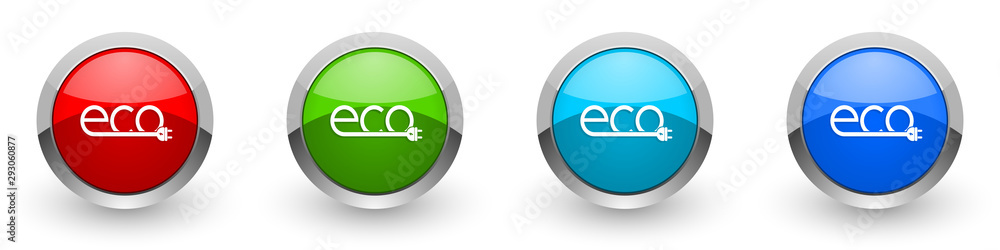 Poster ecology plug silver metallic glossy icons, red, set of modern design buttons for web, internet and m