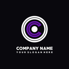 initial letter OC logo, round logo white, purple lowercase letters