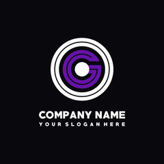 initial letter OG logo, round logo white, purple lowercase letters