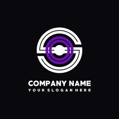 initial letter SO logo, round logo white, purple lowercase letters