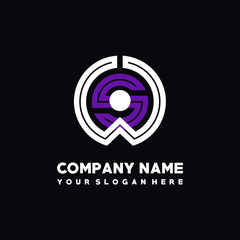 initial letter WS logo, round logo white, purple lowercase letters